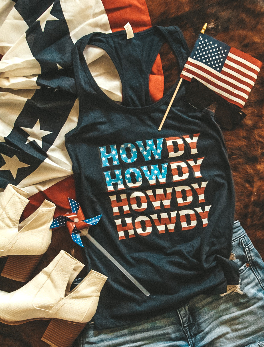 Howdy Patriotic Racerback Tank