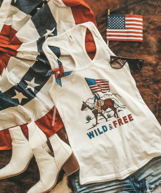 Wild and Free Patriotic Racerback Tank