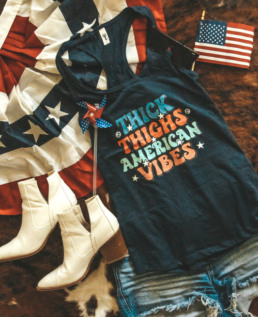 Thick Thighs Patriotic Racerback Tank